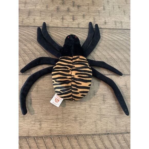 Ty Beanie Baby Spinner the Spider 1997 Polyester & PE Pellets Black Gold Stripe - Picture 2 of 4
